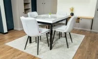 Set Masă Living Extensibilă Blat Ceramic KJT416 Alb-Cappuccino cu 4 Scaune DCM2001AF Bej
