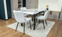 Set Masă Living Extensibilă Blat Ceramic KJT416 Alb-Cappuccino cu 4 Scaune DCM2001AF Bej 6