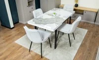 Set Masă Living Extensibilă Blat Ceramic KJT416 Alb-Cappuccino cu 4 Scaune DCM2001AF Bej