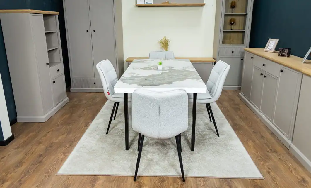 Set Masă Living Extensibilă Blat Ceramic KJT416 Alb-Cappuccino cu 4 Scaune DCM2001AF Bej 8