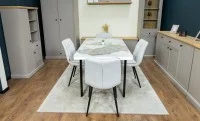 Set Masă Living Extensibilă Blat Ceramic KJT416 Alb-Cappuccino cu 4 Scaune DCM2001AF Bej 8