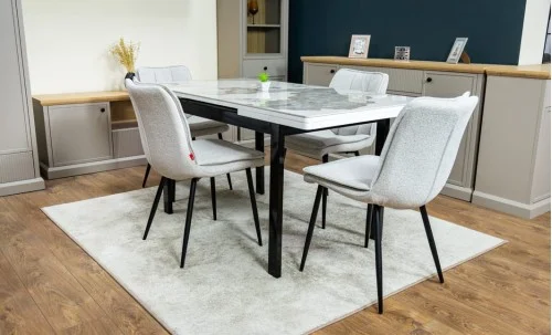 Set Masă Living Extensibilă Blat Ceramic KJT416 Alb-Cappuccino cu 4 Scaune DCM2001AF Bej