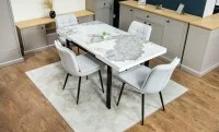 Set Masă Living Extensibilă Blat Ceramic KJT416 Alb-Cappuccino cu 4 Scaune DCM2001AF Bej 4