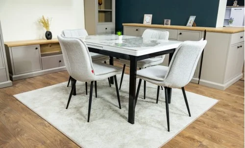 Set Masă Living Extensibilă Blat Ceramic KJT416 Alb-Cappuccino cu 4 Scaune DCM2001AF Bej
