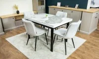 Set Masă Living Extensibilă Blat Ceramic KJT416 Alb-Cappuccino cu 4 Scaune DCM2001AF Bej