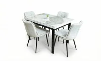 Set Masă Living Extensibilă Blat Ceramic KJT416 Alb-Cappuccino cu 4 Scaune DCM2001AF Bej