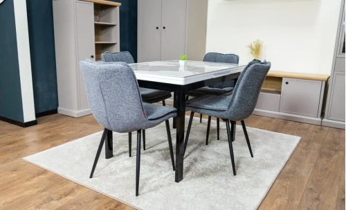 Set Masă Living Extensibilă Blat Ceramic KJT416 Alb-Cappuccino cu 4 Scaune DCM2001AF Gri