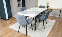 Set Masă Living Extensibilă Blat Ceramic KJT416 Alb-Cappuccino cu 4 Scaune DCM2001AF Gri
