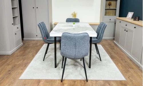 Set Masă Living Extensibilă Blat Ceramic KJT416 Alb-Cappuccino cu 4 Scaune DCM2001AF Gri