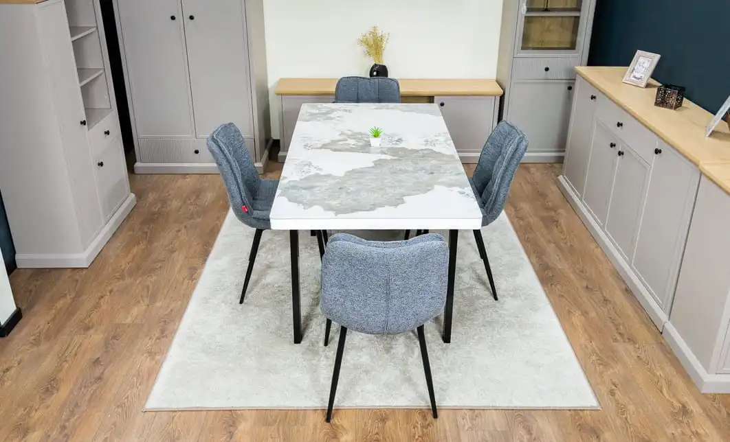 Set Masă Living Extensibilă Blat Ceramic KJT416 Alb-Cappuccino cu 4 Scaune DCM2001AF Gri 8