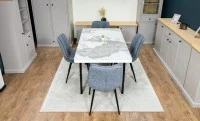 Set Masă Living Extensibilă Blat Ceramic KJT416 Alb-Cappuccino cu 4 Scaune DCM2001AF Gri 8