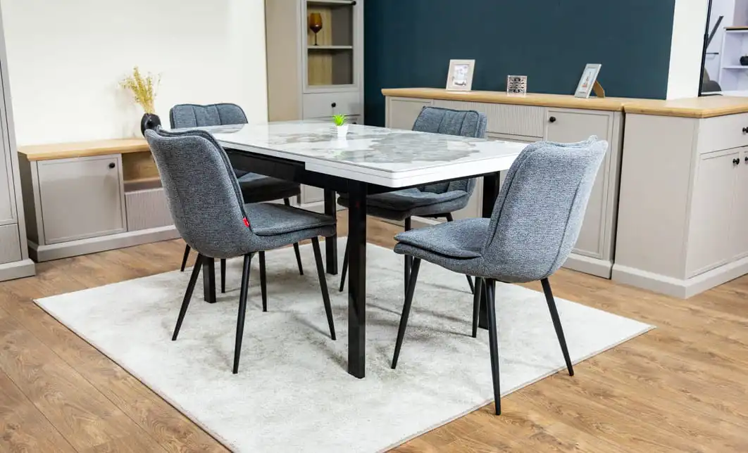 Set Masă Living Extensibilă Blat Ceramic KJT416 Alb-Cappuccino cu 4 Scaune DCM2001AF Gri 4