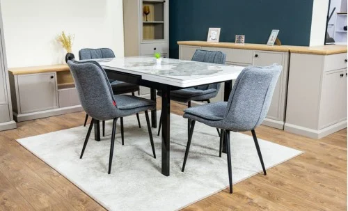 Set Masă Living Extensibilă Blat Ceramic KJT416 Alb-Cappuccino cu 4 Scaune DCM2001AF Gri