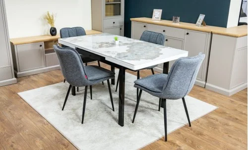 Set Masă Living Extensibilă Blat Ceramic KJT416 Alb-Cappuccino cu 4 Scaune DCM2001AF Gri