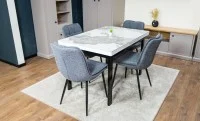 Set Masă Living Extensibilă Blat Ceramic KJT416 Alb-Cappuccino cu 4 Scaune DCM2001AF Gri