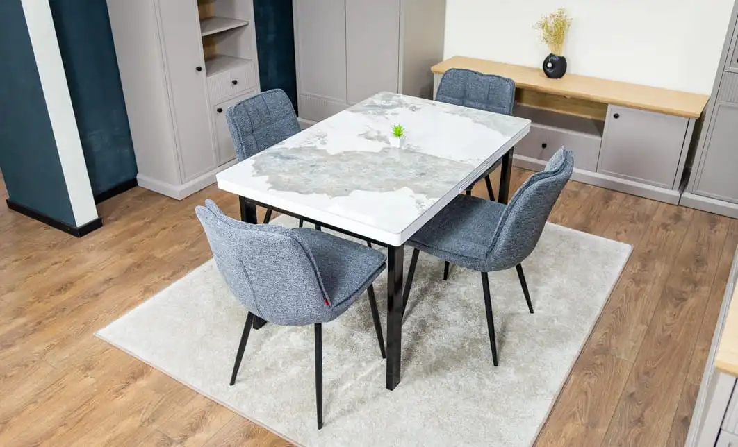 Set Masă Living Extensibilă Blat Ceramic KJT416 Alb-Cappuccino cu 4 Scaune DCM2001AF Gri