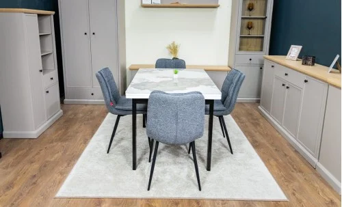 Set Masă Living Extensibilă Blat Ceramic KJT416 Alb-Cappuccino cu 4 Scaune DCM2001AF Gri