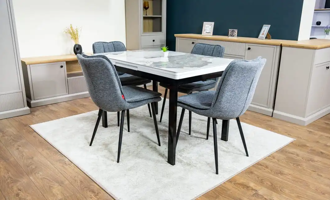 Set Masă Living Extensibilă Blat Ceramic KJT416 Alb-Cappuccino cu 4 Scaune DCM2001AF Gri 3