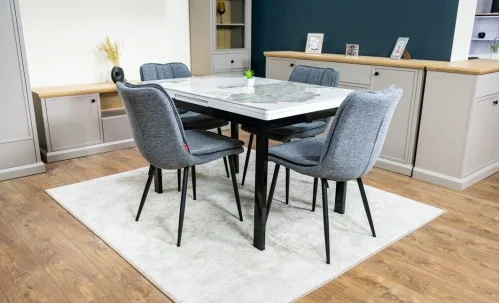 Set Masă Living Extensibilă Blat Ceramic KJT416 Alb-Cappuccino cu 4 Scaune DCM2001AF Gri