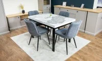 Set Masă Living Extensibilă Blat Ceramic KJT416 Alb-Cappuccino cu 4 Scaune DCM2001AF Gri