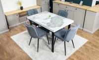 Set Masă Living Extensibilă Blat Ceramic KJT416 Alb-Cappuccino cu 4 Scaune DCM2001AF Gri 2