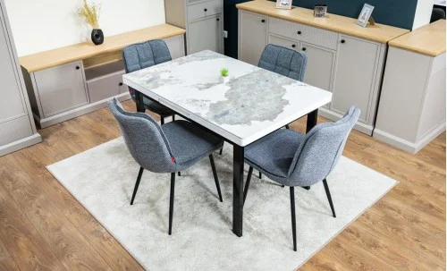 Set Masă Living Extensibilă Blat Ceramic KJT416 Alb-Cappuccino cu 4 Scaune DCM2001AF Gri