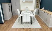 Set Masă Living Extensibilă Blat Ceramic KJT416 Alb-Cappuccino cu 4 Scaune F630 Bej 5