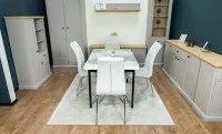 Set Masă Living Extensibilă Blat Ceramic KJT416 Alb-Cappuccino cu 4 Scaune F630 Bej 7