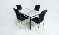 Set Masă Living Extensibilă Blat Ceramic KJT416 Alb-Cappuccino cu 4 Scaune F630 Negre