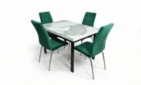 Set Masă Living Extensibilă Blat Ceramic KJT416 Alb-Cappuccino cu 4 Scaune F630 Verzi