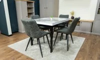 Set Masă Living Extensibilă Blat Ceramic KJT416 Alb-Cappuccino cu 4 Scaune J262-L Gri 10