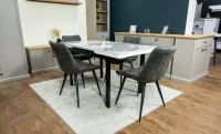 Set Masă Living Extensibilă Blat Ceramic KJT416 Alb-Cappuccino cu 4 Scaune J262-L Gri 4