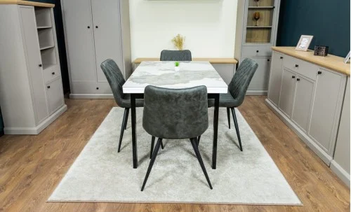 Set Masă Living Extensibilă Blat Ceramic KJT416 Alb-Cappuccino cu 4 Scaune J262-L Gri