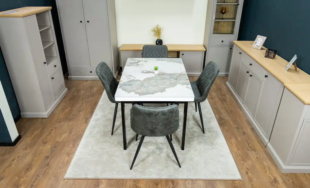 Set Masă Living Extensibilă Blat Ceramic KJT416 Alb-Cappuccino cu 4 Scaune J262-L Gri 9