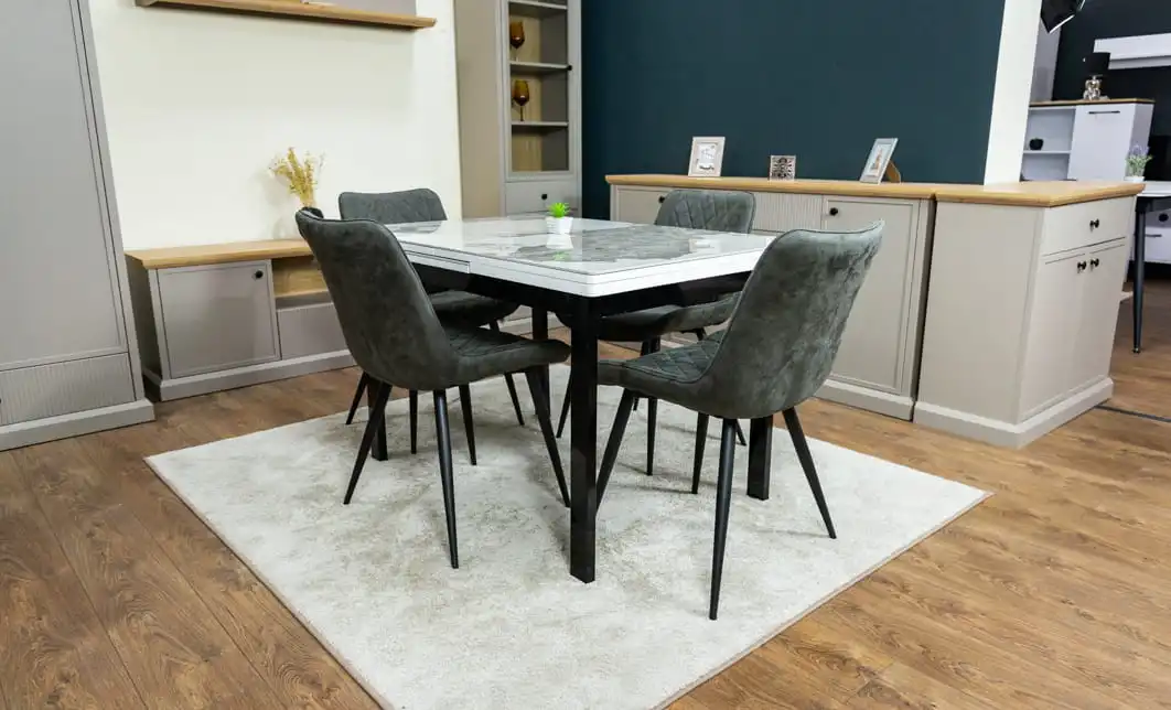 Set Masă Living Extensibilă Blat Ceramic KJT416 Alb-Cappuccino cu 4 Scaune J262-L Gri 3