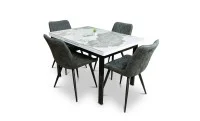 Set Masă Living Extensibilă Blat Ceramic KJT416 Alb-Cappuccino cu 4 Scaune J262-L Gri