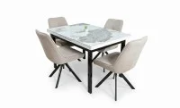 Set Masă Living Extensibilă Blat Ceramic KJT416 Alb-Cappuccino cu 4 Scaune KJC0356 Bej