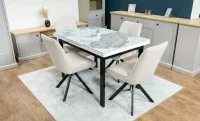 Set Masă Living Extensibilă Blat Ceramic KJT416 Alb-Cappuccino cu 4 Scaune KJC0356 Bej