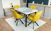 Set Masă Living Extensibilă Blat Ceramic KJT416 Alb-Cappuccino cu 4 Scaune KJC0356 Galben