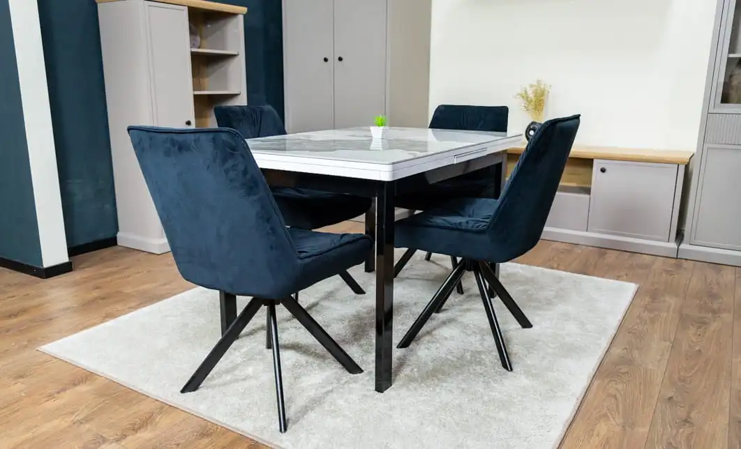 Set Masă Living Extensibilă Blat Ceramic KJT416 Alb-Cappuccino cu 4 Scaune KJC0356 Negre 10