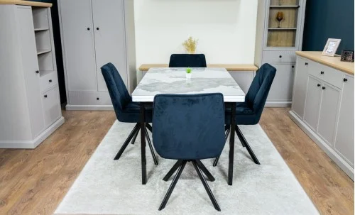 Set Masă Living Extensibilă Blat Ceramic KJT416 Alb-Cappuccino cu 4 Scaune KJC0356 Negre