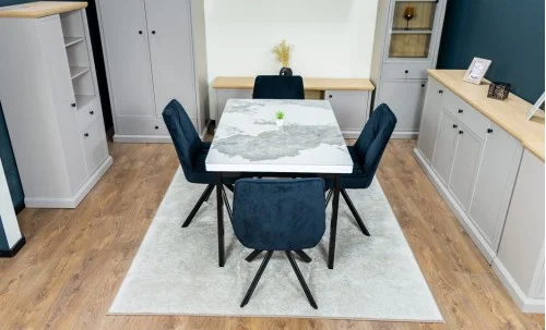 Set Masă Living Extensibilă Blat Ceramic KJT416 Alb-Cappuccino cu 4 Scaune KJC0356 Negre
