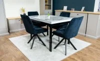 Set Masă Living Extensibilă Blat Ceramic KJT416 Alb-Cappuccino cu 4 Scaune KJC0356 Negre 3