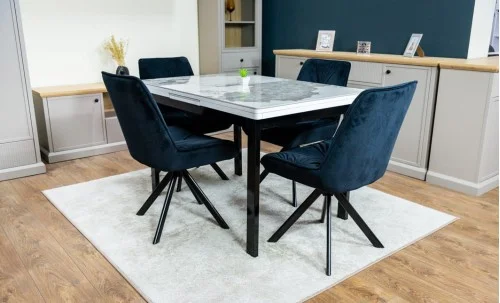 Set Masă Living Extensibilă Blat Ceramic KJT416 Alb-Cappuccino cu 4 Scaune KJC0356 Negre