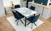 Set Masă Living Extensibilă Blat Ceramic KJT416 Alb-Cappuccino cu 4 Scaune KJC0356 Negre 2