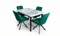 Set Masă Living Extensibilă Blat Ceramic KJT416 Alb-Cappuccino cu 4 Scaune KJC0356 Verde 1