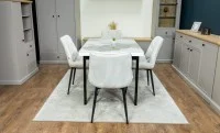 Set Masă Living Extensibilă Blat Ceramic KJT416 Alb-Cappuccino cu 4 Scaune KJC0357 Bej 6