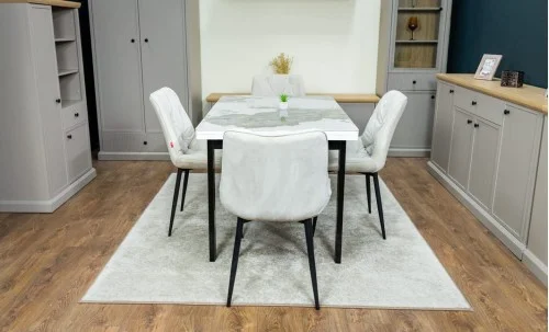 Set Masă Living Extensibilă Blat Ceramic KJT416 Alb-Cappuccino cu 4 Scaune KJC0357 Bej