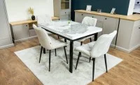 Set Masă Living Extensibilă Blat Ceramic KJT416 Alb-Cappuccino cu 4 Scaune KJC0357 Bej 4
