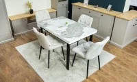 Set Masă Living Extensibilă Blat Ceramic KJT416 Alb-Cappuccino cu 4 Scaune KJC0357 Bej 5